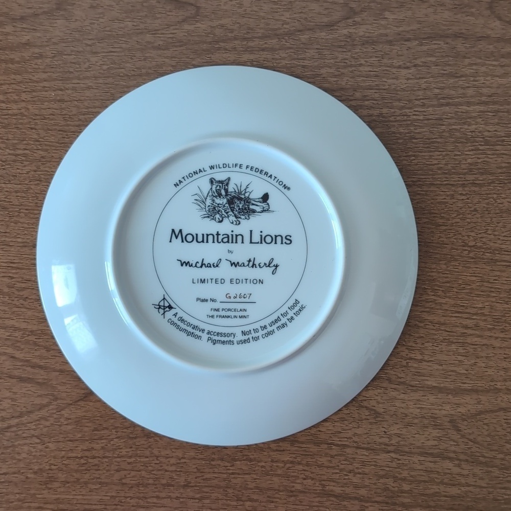 Michael Matherly Mountain Lions Limited Edition Collector's Plate Home Decor - Picture 4 of 8